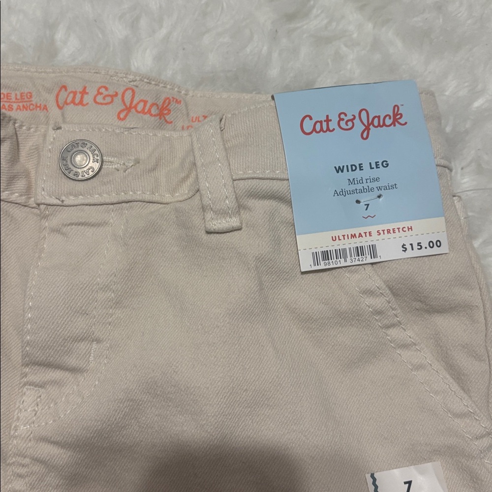 NWT Cat & Jack Beige Wide Leg Mid Rise Adjustable Waist Denim Pants Kids 7 - Picture 5 of 9